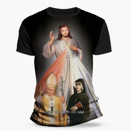 Camiseta Religiosa Catlica - Jesus Misericordioso - Papa + Faustina