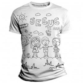 Camiseta Infantil Pinte e Lave - Jesus te ama