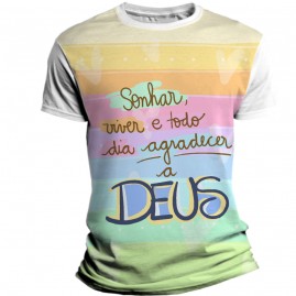 Camiseta Religiosa Catlica Infantil - Sonhar, viver e todo dia agradecer