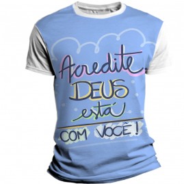 Camiseta Religiosa Catlica Infantil - Acredite Deus est com voc